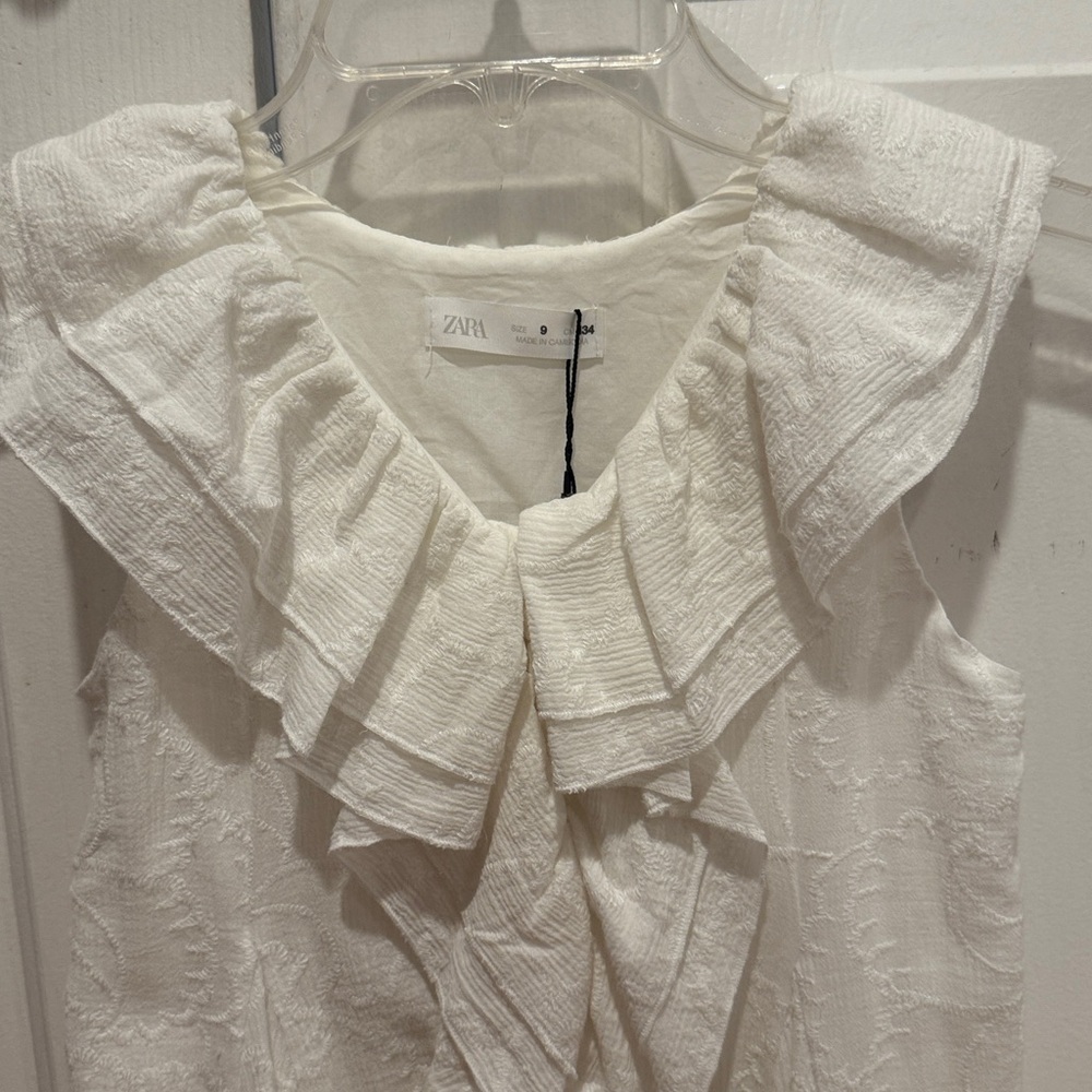 Zara Cream Textured Ruffle Dress - Picture 3 of 4